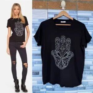 NWT Womens Lauren Moshi Black White Edda Butterfly Hamsa Graphic T-Shirt Top XS